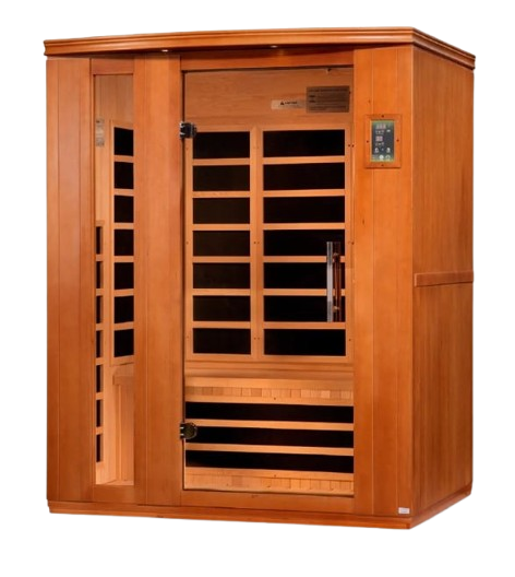 Front Left Side View Of The Dynamic Lugano 3-Person Ultra Low EMF FAR Infrared Indoor Sauna | DYN-6336-02 Elite