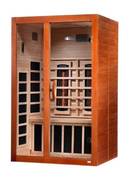 Front Left Side View Of The Dynamic Santiago 2-Person Full Spectrum Near Zero EMF FAR Infrared Indoor Sauna | DYN-6209-03 FS