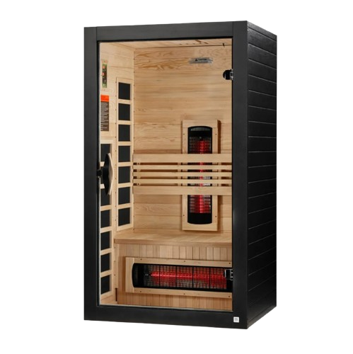 Front Left Side View Of The Dynamic Santorini 2 Person Full Spectrum Near Zero EMF FAR Infrared Indoor Sauna | DYN-6009-03 FS