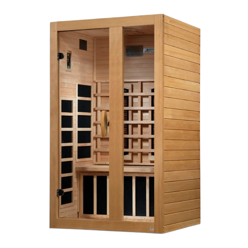 Front Left Side View Of The Dynamic Serena 2 Person Full Spectrum Infrared Indoor Sauna | DYN-6229-03 FS
