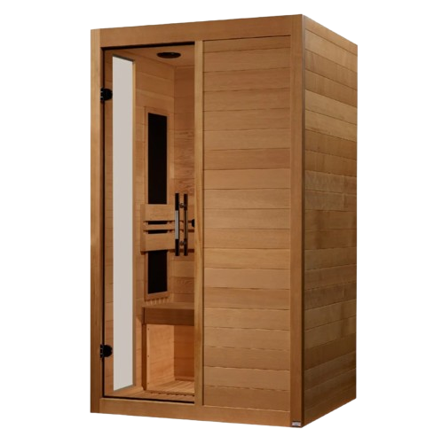 Front Left Side View Of The Dynamic Veneto 2 Person Ultra Low EMF FAR Infrared Indoor Sauna | DYN-6115-05 Elite
