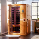 Front Left Side View Of The Dynamic Venice 2-Person Low EMF FAR Infrared Indoor Sauna | DYN-6210-01 Shown In An Indoor Setting