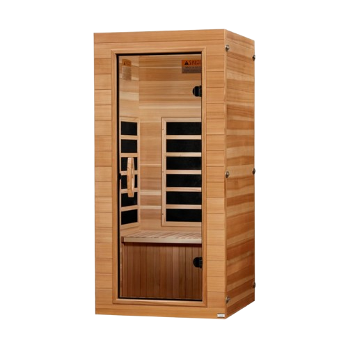 Front Left Side View Of The Dynamic Vero 1 Person Ultra Low EMF FAR Infrared Indoor Sauna | DYN-1201-01 Elite