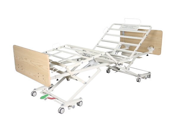 Front Left Side View Of The Emerald Oasis Hi Low Adjustable Bed Shown In The Height Adjusted Position With Head And Leg Articulation