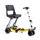 Front Left Side View Of The FreeRiderUSA Luggie Standard Folding Mobility Scooter Shown In The Yellow Color