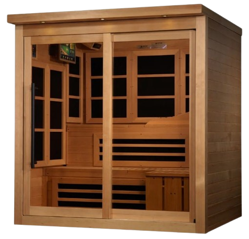 Front Left Side View Of The Golden Designs 6-Person Near Zero EMF Indoor Sauna | GDI-6996-02
