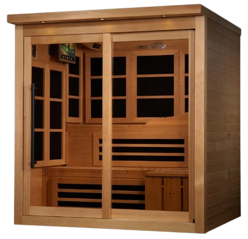 Front Left Side View Of The Golden Designs 6-Person Near Zero EMF Indoor Sauna | GDI-6996-02