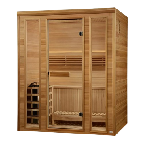 Front Left Side View Of The Golden Designs Andermatt 3-Person Indoor Sauna | GDI-7030-01