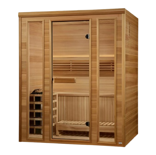 Front Left Side View Of The Golden Designs Andermatt 3-Person Indoor Sauna | GDI-7030-01