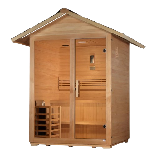 Front Left Side View Of The Golden Designs Arlberg 3-Person Outdoor Sauna | GDI-8103-01