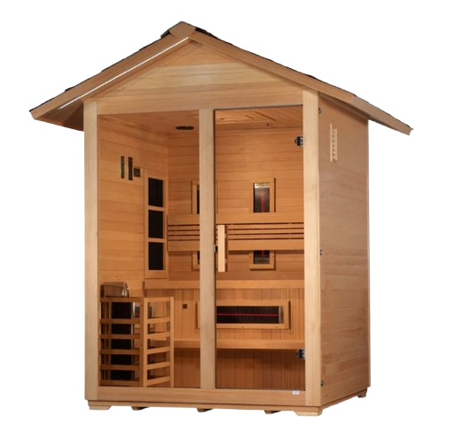 Front Left Side View Of The Golden Designs Carinthia 3-Person Hybrid Outdoor Sauna | GDI-8123-01