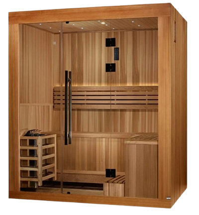 Front Left Side View Of The Golden Designs Copenhagen 3-Person Indoor Sauna | GDI-7389-02