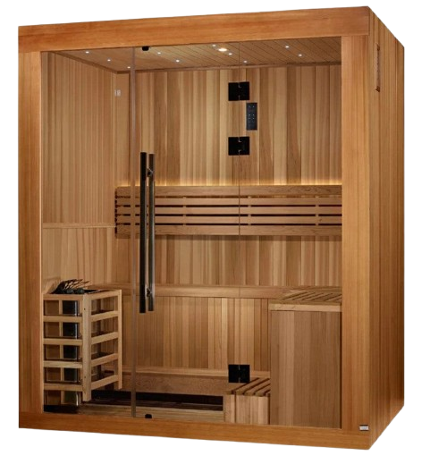 Front Left Side View Of The Golden Designs Copenhagen 3-Person Indoor Sauna | GDI-7389-02