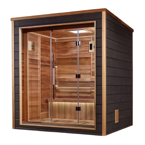 Front Left Side View Of The Golden Designs Drammen 3-Person Outdoor Sauna | GDI-8203-01