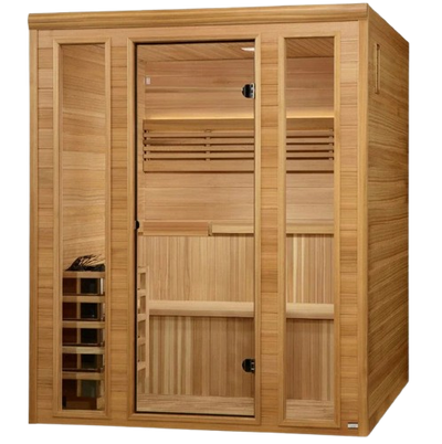 Front Left Side View Of The Golden Designs Engelberg 6-Person Indoor Sauna | GDI-7030-01