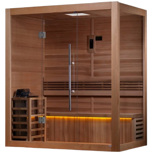 Front Left Side View Of The Golden Designs Forssa 3-Person Indoor Sauna | GDI-7203-01