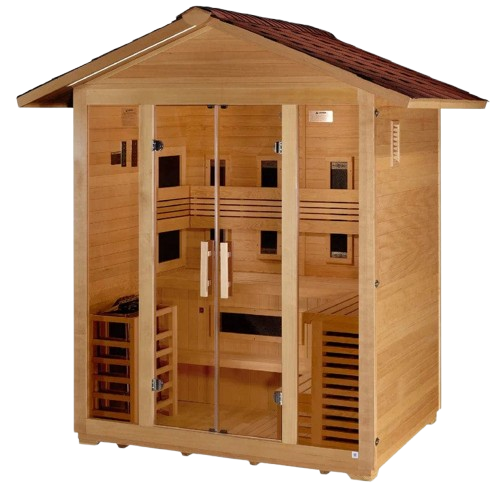 Front Left Side View Of The Golden Designs Gargellen 5-Person Hybrid Outdoor Sauna | GDI‐8125‐01