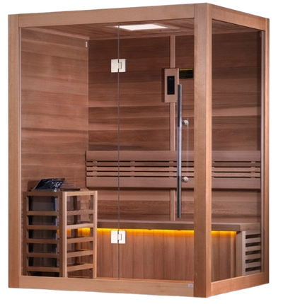 Front Left Side View Of The Golden Designs Hanko 2-Person Indoor Sauna | GDI-7202-01