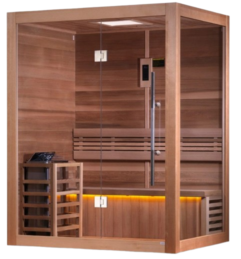 Front Left Side View Of The Golden Designs Hanko 2-Person Indoor Sauna | GDI-7202-01