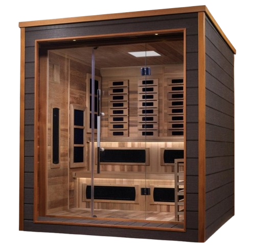 Front Left Side View Of The Golden Designs Karlstad 6-Person Hybrid Outdoor Sauna | GDI-8226-01