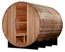 Front Left Side View Of The Golden Designs Klosters 6-Person Barrel Sauna | GDI-B006-01