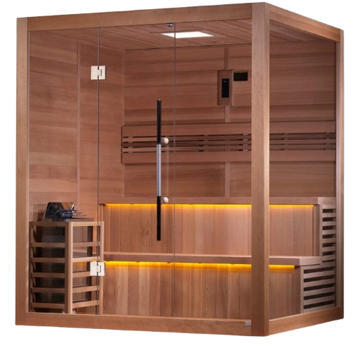 Front Left Side View Of The Golden Designs Kuusamo 6-Person Indoor Sauna | GDI-7206-01