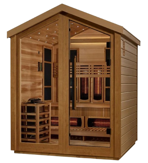 Front Left Side View Of The Golden Designs Loviisa 3-Person Hybrid Outdoor Sauna | GDI-8523-01