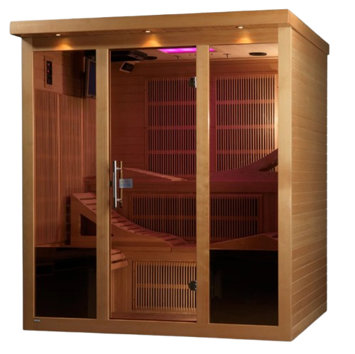 Front Left Side View Of The Golden Designs Monaco 6-Person Near Zero EMF Far Infrared Indoor Sauna |  GDI-6996-01