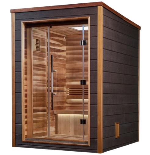 Front Left Side View Of The Golden Designs Narvik 2-Person Outdoor Sauna | GDI-8202-01