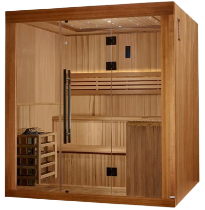 Front Left Side View Of The Golden Designs Osla 6-Person Indoor Sauna | GDI-7689-02
