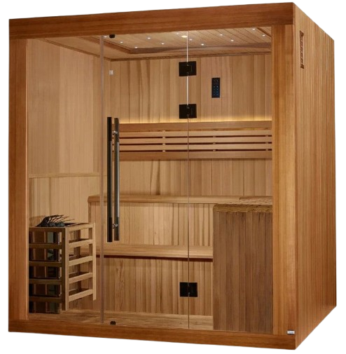 Front Left Side View Of The Golden Designs Osla 6-Person Indoor Sauna | GDI-7689-02