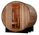 Front Left Side View Of The Golden Designs St. Moritz 2-Person Barrel Sauna | GDI-B002-01
