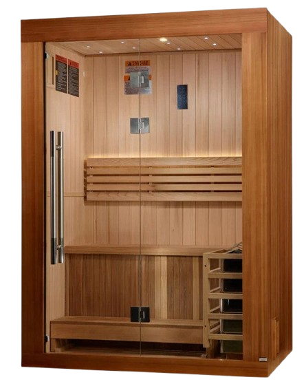 Front Left Side View Of The Golden Designs Sundsvall 2-Person Indoor Sauna | GDI-7289-02