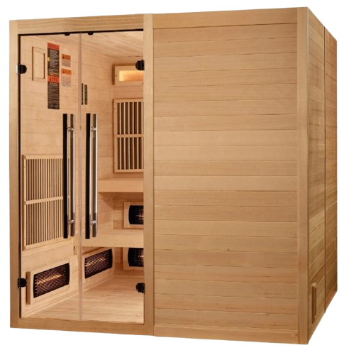 Front Left Side View Of The Golden Designs Toledo 6-Person Full Spectrum EMF Hybrid Indoor Sauna | GDI-8360-01 