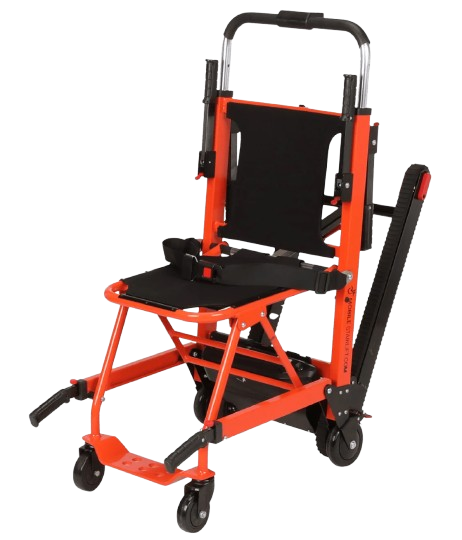 Front Left Side View Of The Helix Mobile Stairlift Shown With The Handlebar In The Lowered Position