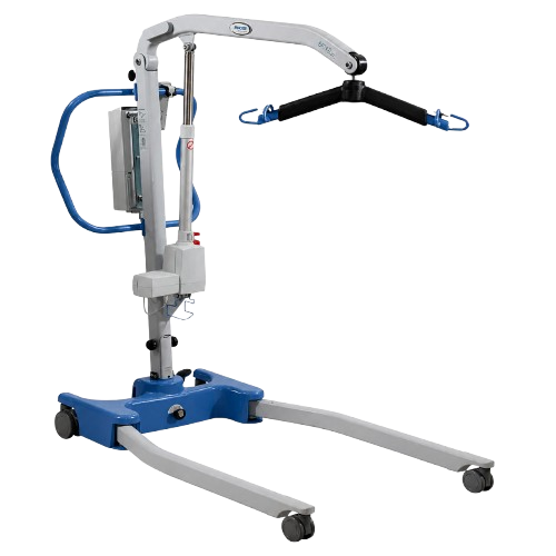 Front Left Side View Of The Joerns Hoyer Advance-E Portable Electric Professional Patient Lift Shown In The Open Position
