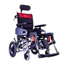 Front Left Side View Of The Karman VIP2-TR Tilt-In-Space Transport Wheelchair Shown With Elevating Leg Rests