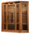 Front Left Side View Of The Maxxus 3-Person Full Spectrum Near Zero EMF Infrared Indoor Corner Sauna | MX-M356-01-FS CED