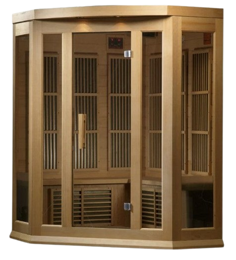 Front Left Side View Of The Maxxus 3-Person Low EMF FAR Infrared Corner Indoor Sauna | MX-K356-01