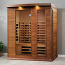 Front Left Side View Of The Maxxus 3-Person Near Zero EMF Full Spectrum Infrared Indoor Sauna | MX-M306-01-FS-CED Shown In An Indoor Setting
