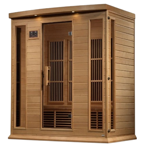 Front Left Side View Of The Maxxus 4-Person Near Zero EMF FAR Infrared Indoor Sauna | MX-K406-01-ZF