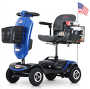 Front Left Side View Of The Metro Mobility Patriot 4 Wheel Mobility Scooter Shown In The Blue Color