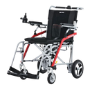 Front Left Side View Of The Metro Mobility iTravel Lite Lightweight Electric Wheelchair Shown In Silver Color