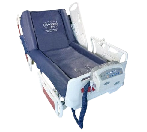 Front Left Side View Of The ObboMed OB-1600 Low Air Loss Alternating Pressure Mattress with Lateral Rotation Shown In The Chair Position