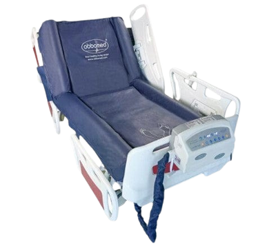 Front Left Side View Of The ObboMed OB-1600 Low Air Loss Alternating Pressure Mattress with Lateral Rotation Shown In The Chair Position