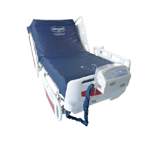 Front Left Side View Of The ObboMed OB-2000 StandardAir Alternating Pressure Low Air Loss Mattress Shown In The Chair Position