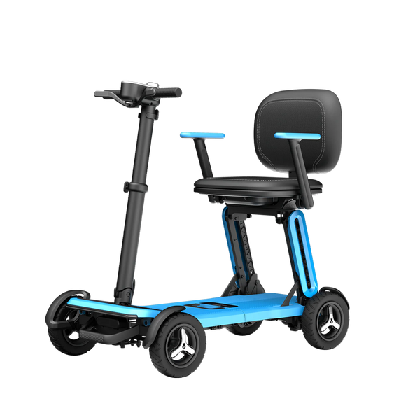 Front Left Side View Of The Paiseec L5 Mobility Scooter In The Upright Position And Shown In Blue Color
