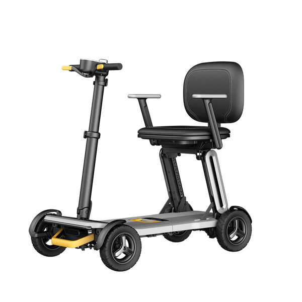 Front Left Side View Of The Paiseec L5 Mobility Scooter In The Upright Position And Shown In Silver Color