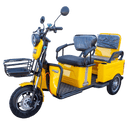 Front Left Side View Of The Pushpak Motors- Pushpak 3000 Two-Person Electric Scooter Shown In Yellow Color