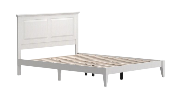 Front Left Side View Of The Rize Home Cottage Style Wooden Bed Frame Shown In Gloss White Color